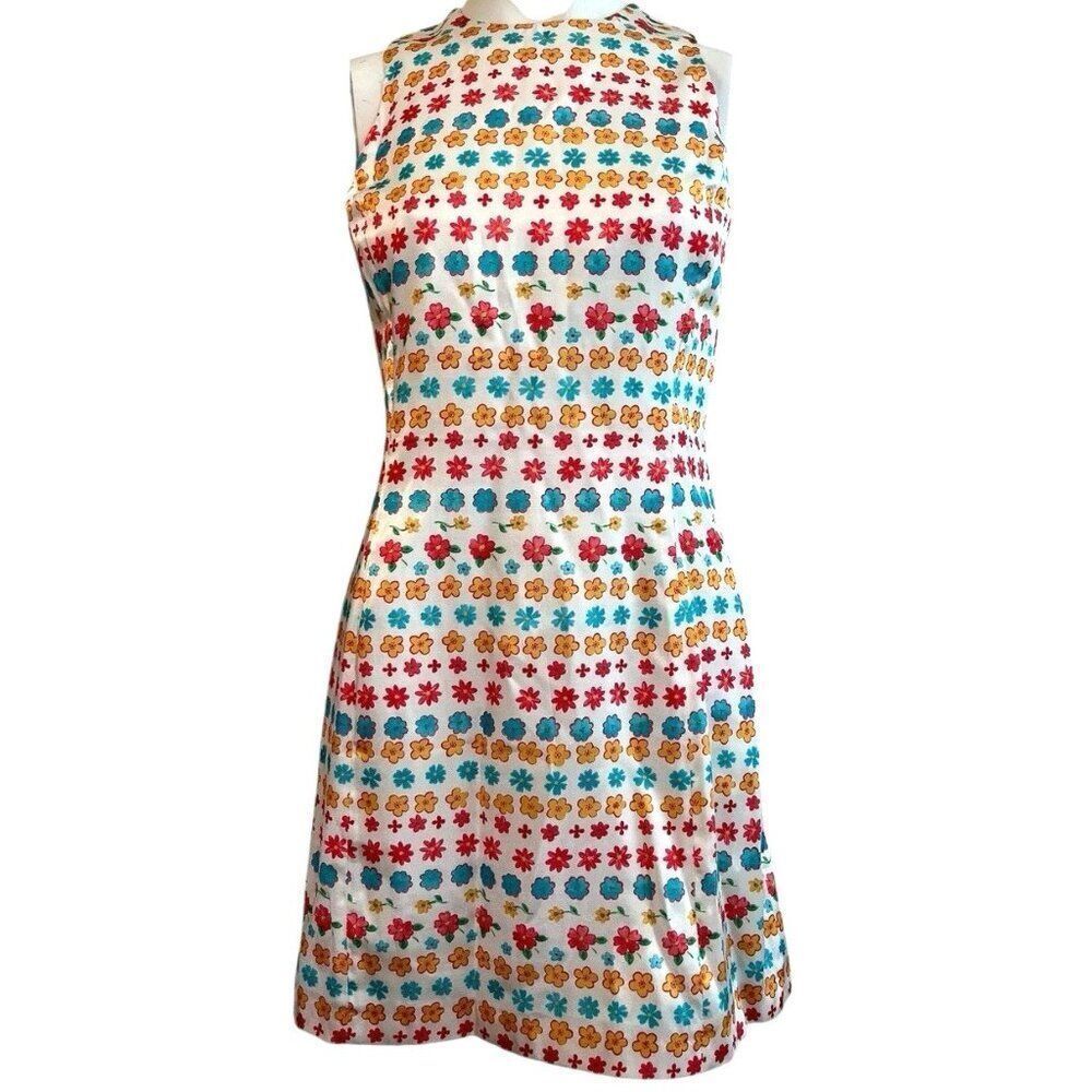 Vertigo Paris Size 4 Sleeveless Floral Fit Flare Colorful Satin A Line Dress